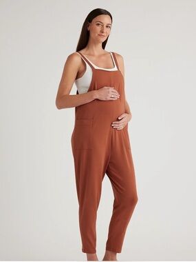 Quince Organic Cotton Maternity Overalls Rust organic cotton